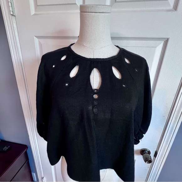 House of Harlow 1960 Revolve black linen blend cut out top puff sleeve womens XS - Picture 3 of 11